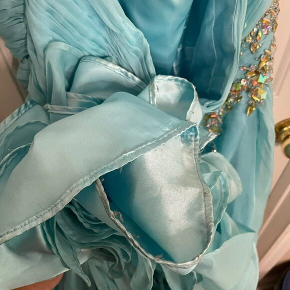 Mac Duggal Fabulouss Halter Dress Ball Gown 81609f Size 16 Blue Rhinestone - Picture 9 of 9